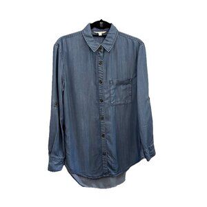 C&C California Chambre Denim Shirt Women Small Roll Up Sleeve Button Up